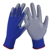 18G Blue Nylon knitted Gray PU Coated Safety Work Gloves for light duty works