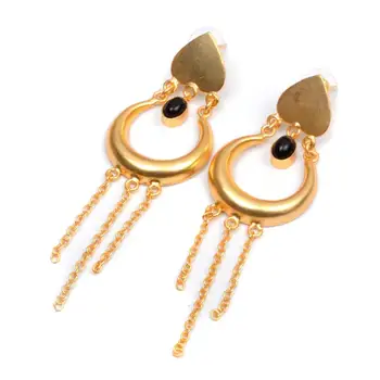 Women Lovely Gemstone Jewelry Black Onyx Gold Plated Stud Women Lovely Gemstone Jewelry Black Onyx Gold Plated Stud