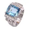 Men's Jewelry 925 Solid Sterling Silver Designer RIng Blue Topaz Ring With Diamond