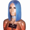 100% human hair cut short ombre blue bob wig for women