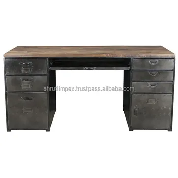 Indian Industrial Iron Wooden Study Work Desk Metal Office Table