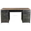 Indian Industrial Iron Wooden Study Work Desk Metal Office Table with Storage Drawer