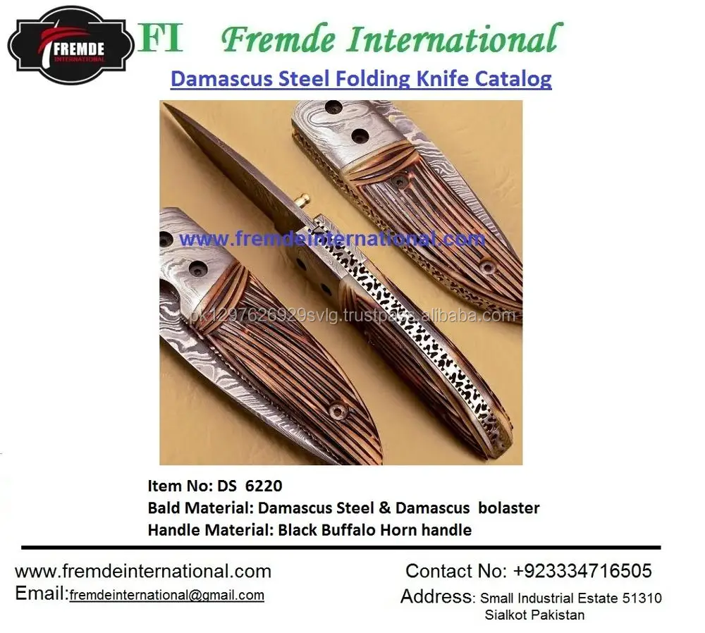 Damascus Steel Folding Knife High Quality Hand Made Pocket Folding