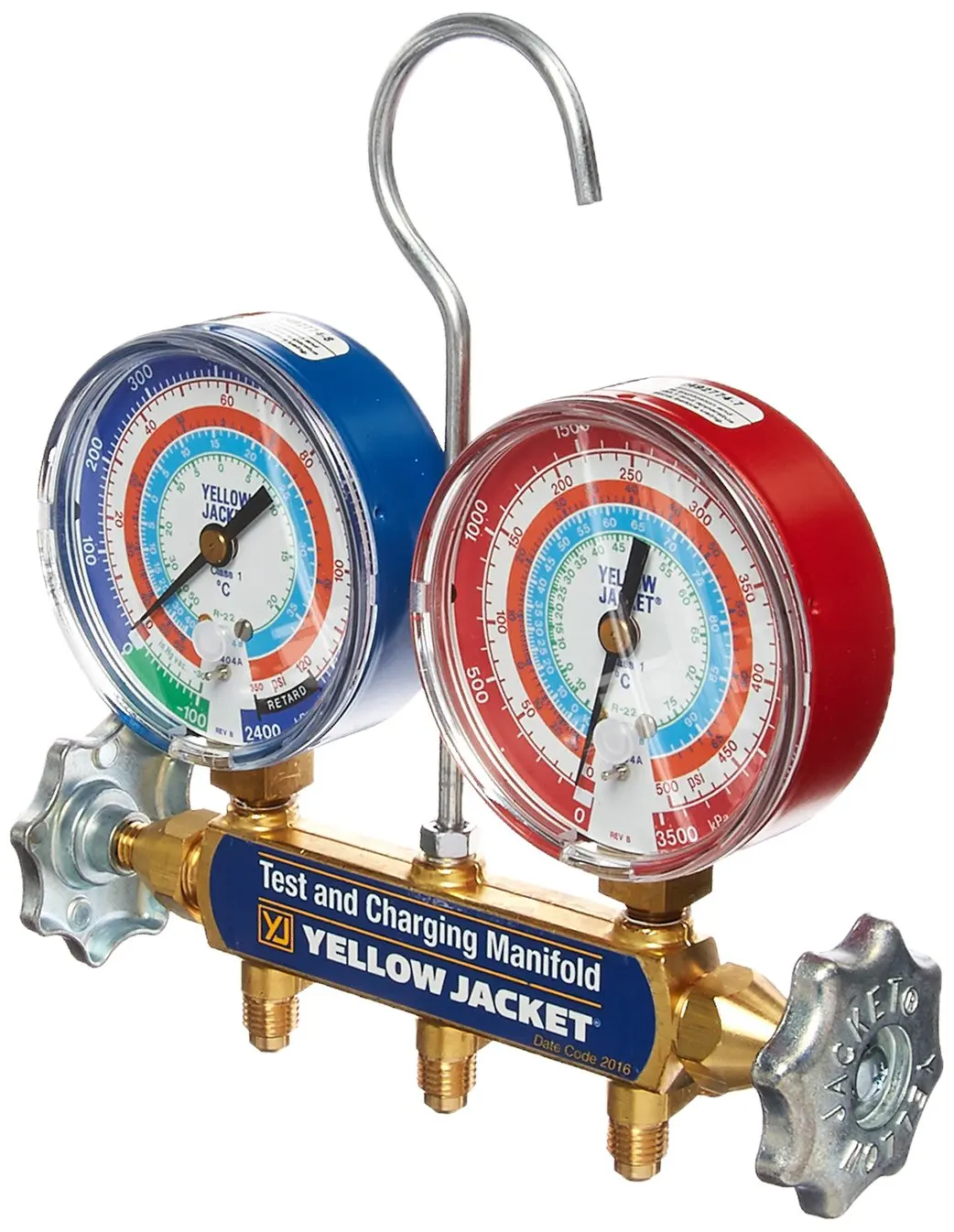 Yellow Jacket 42001 Manifold with 3-1//8 Color-Coded Gauges psi R-22//404A//410A Clamshell