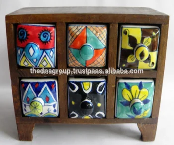 Wooden Chest Cabinet 6 Ceramic Drawers Natural Horizontal Buy