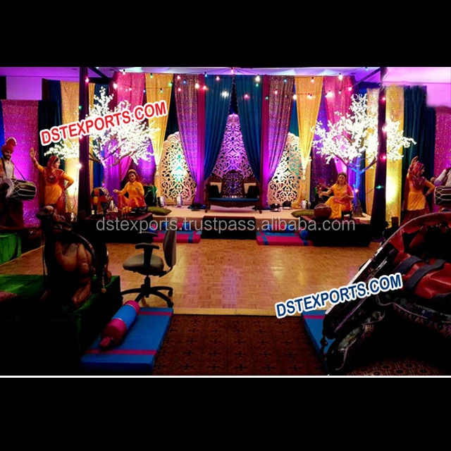 Wedding Punjabi Mehndi Stage Decoration Night Sangeet Stage With