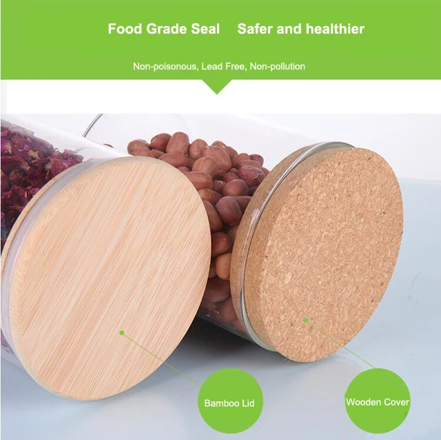 Cheap food container glass storage jars with wooden lids for sale.jpg