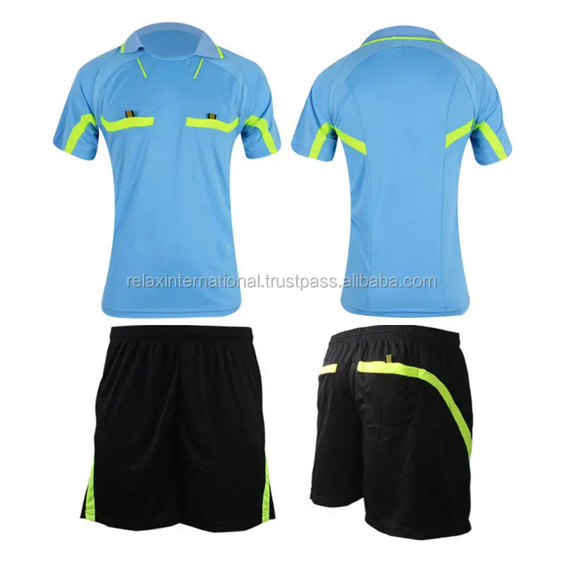 HOT 2Pcs Men's Soccer Football Referee Jersey Team Short Sleeve Shirt Shorts 