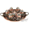 Hand made copper turkish coffee espresso tea serving set cups for six with sugar bowl and tray
