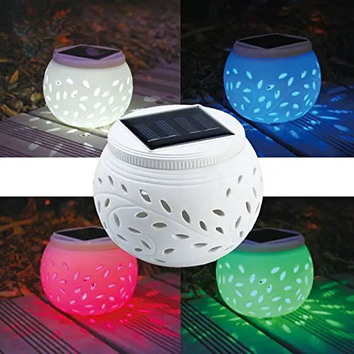 Solar Power Ceramic Table Lamp Decoration Lantern Color Change Led
