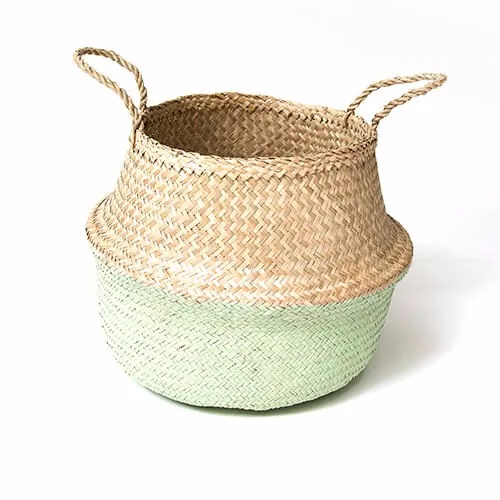 Beautiful White Pompom Basket,Seagrass Belly Basket Vietnam/panier