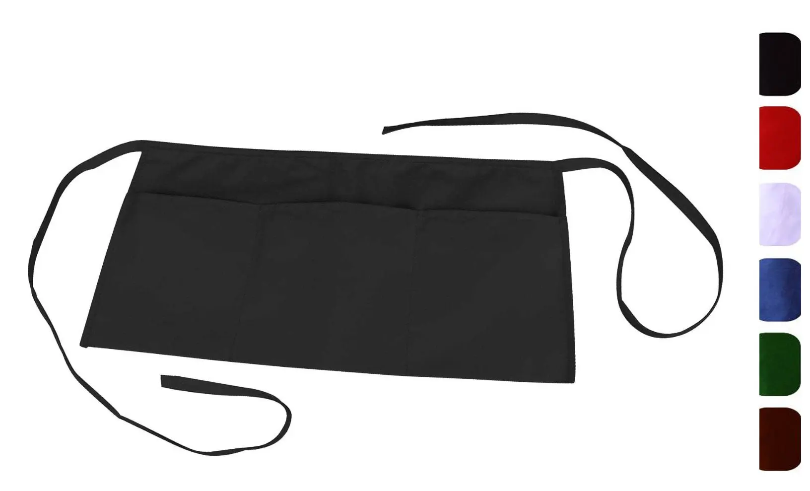 Waist Aprons with 3 Pockets-12"x23"-MHF Brand-1 Piece Pack-New Spun Poly-Restaurant or Home Kitchen (Black)