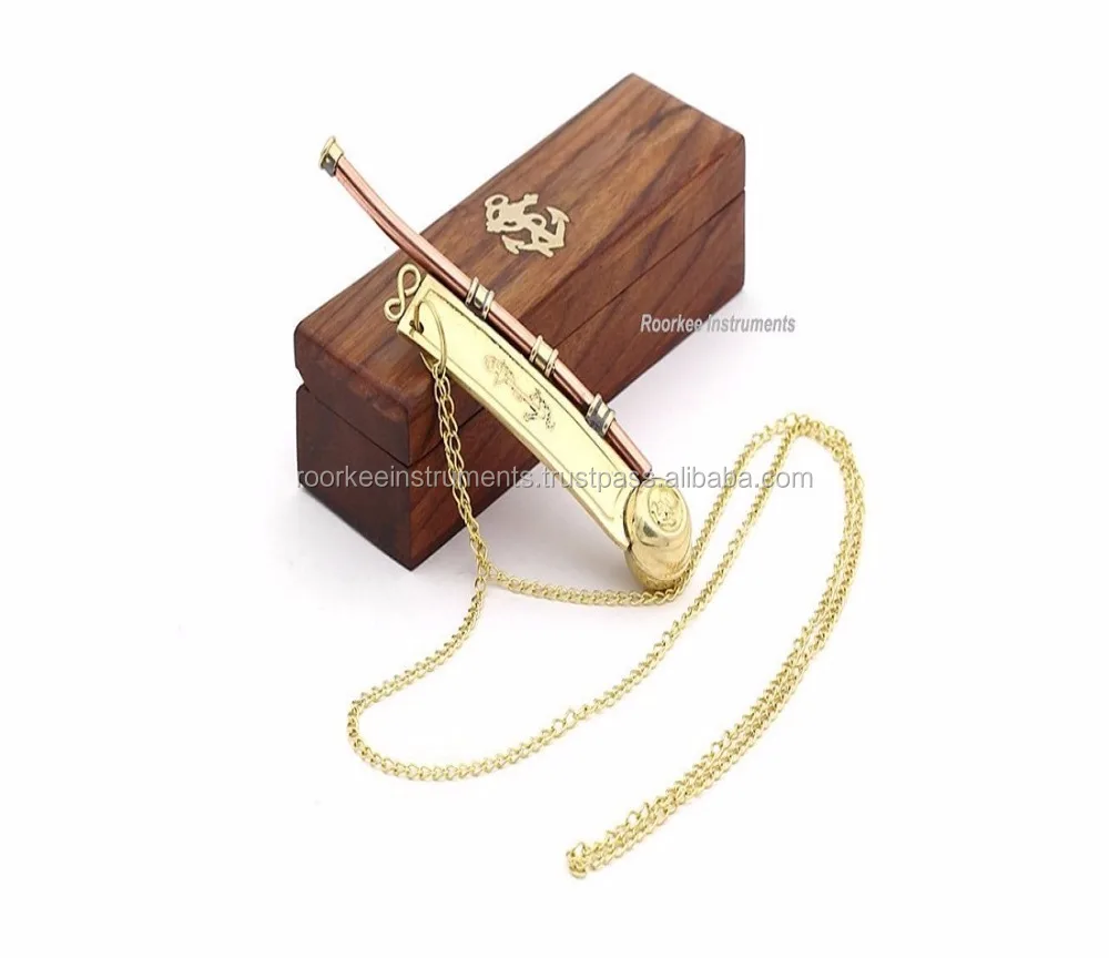 Antique Bosun/'s Whistle Brass /& Copper Boatswains Pipe with Wooden Storage Box