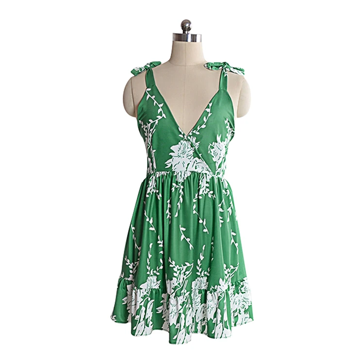 2018 Summer Fashion Sexy Mini Backless Floral Printrd Beach Dress Girls