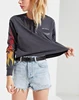 OEM ODM acid washed henley top women Flame screen printing rib cuff long sleeve crop t-shirt custom