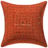 India Wholesalers Embroidered Pillow Case Ethnic Mirror Cotton Orange 16" Pillow Seat Indian Cushion Covers