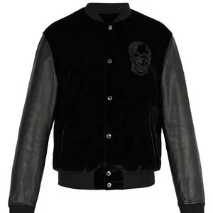 Wholesale New Arrival Velvet & Leather Bomber Jacket In Black Color For Men In Pakistan Wholesale New Arrival Velvet & Leather Bomber Jacket In Black Color For Men In Pakistan