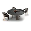 High quality 10 seater round black marble rotating dining table