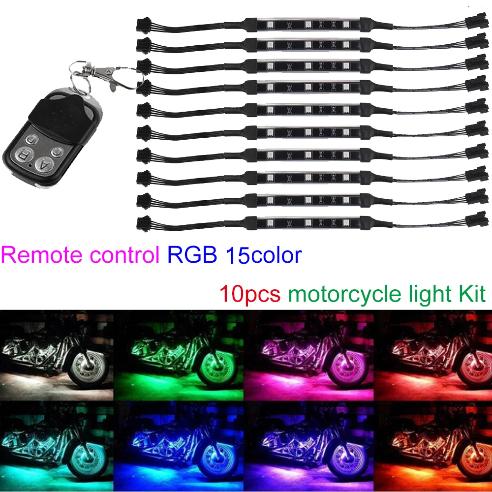 DC 12V Colorful Universal Motorcycle Accent Neon Underglow Light Kit RGB Motorbike LED Rock Pod Light