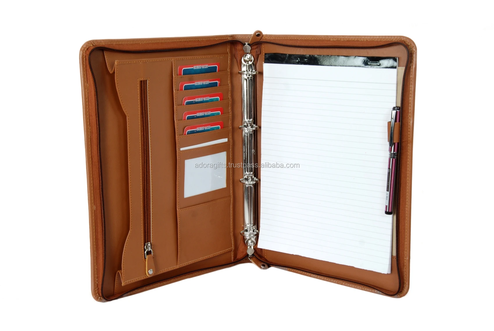 A4 Zip Closure Leather Ring Binder Cover / Leather Portfolio And ...