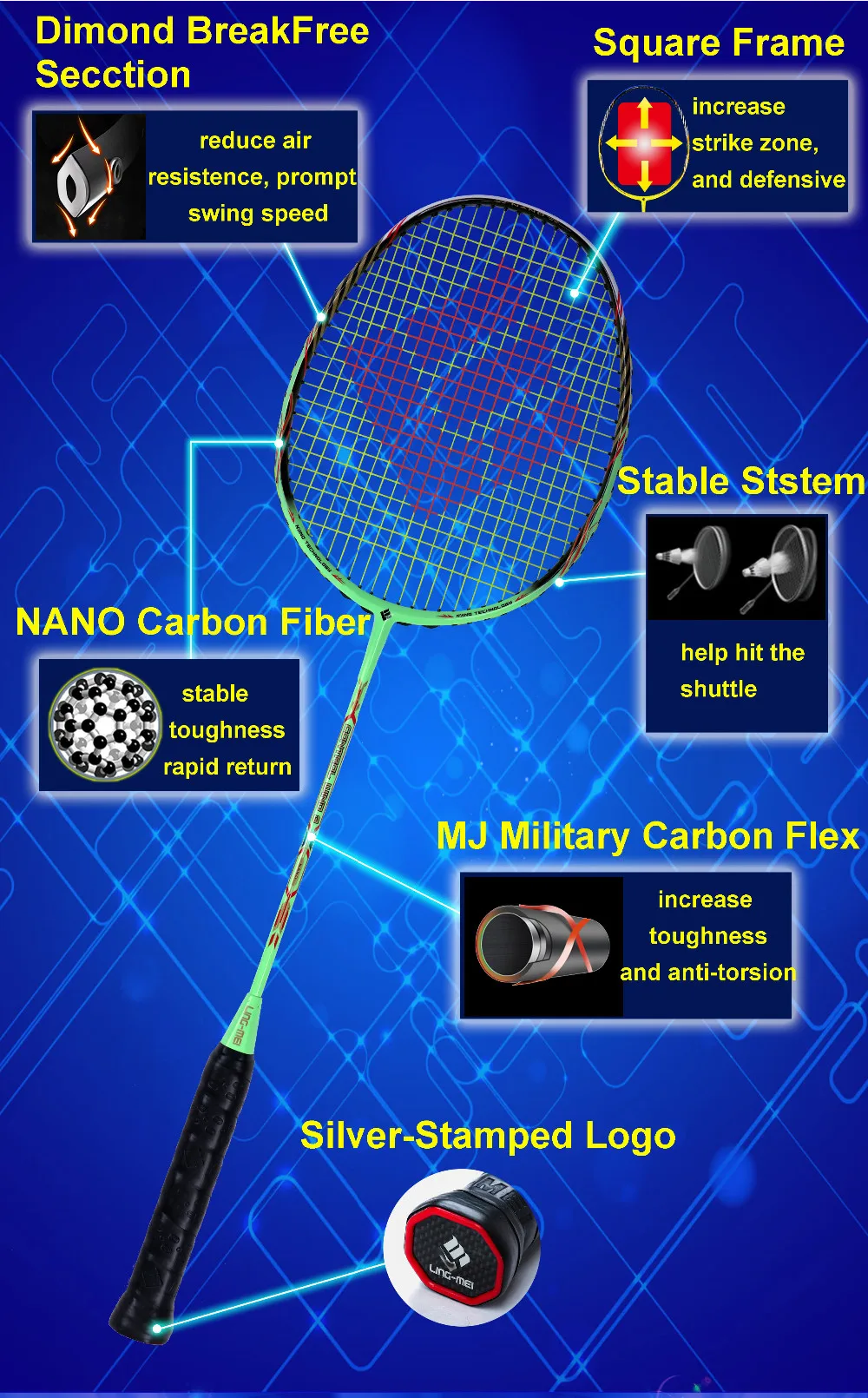 Top Badminton Rackets 5u Carbon Fiber Ling Mei Brand 40t Buy Top