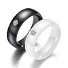 Ceramic couple ring with zircon encrusted black and white couple semicircle gold metal couple ring