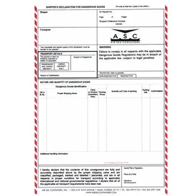 Buy Air Sea Containers IATA Shippers Declaration Form for Dangerous ...