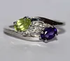 Natural Peridot & Amethyst Zirconia Oval Faceted Prong setting 925 Solid Sterling Silver Ring