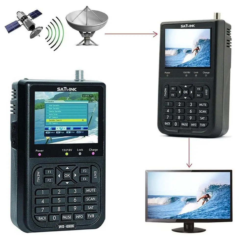 KOBWA SATlink WS-6906 3.5" LCD Digital Satellite Signal Finder Meter, HD Digital Satellite TV Finder, Black