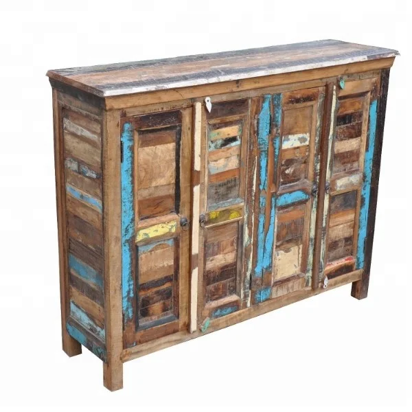 
Industrial & vintage solid reclaimed antique wood 4 door storage cabinet 