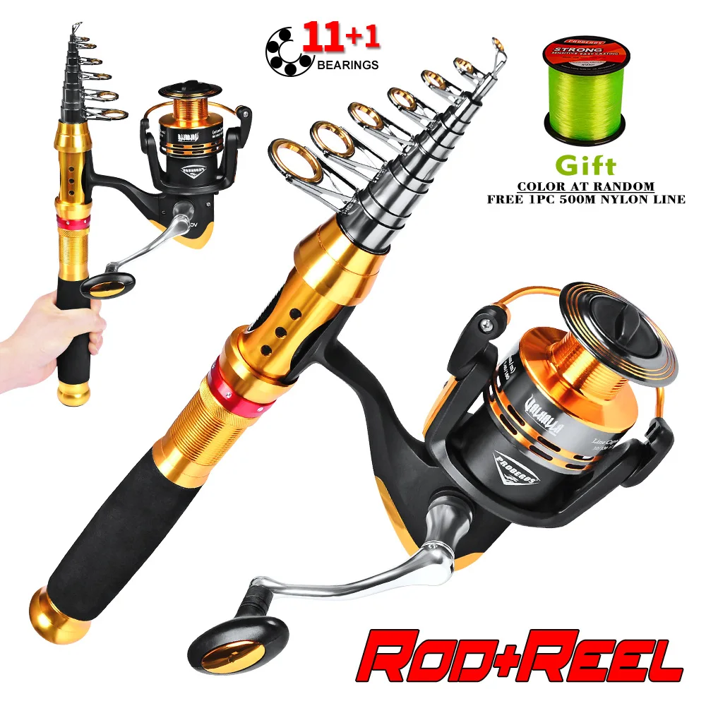 Fishing Reel And Rod Set 1.5m3.6m Telescopic Fishing Rod + 11bb