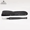 Eyelash Extension Tweezers Semi Curved Type 13 cm Metallic Black Finish Straight Side View With Fish Tail Style Rexine Pouch