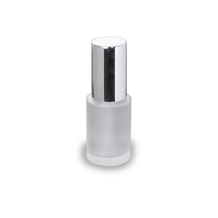 Travel Sized 30mL Frosted Glass Empty Cosmetic Bottle with Silver Cap