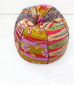 Handmade Cotton Slipcover And Insert Kantha Bean Bag Chair Home Decor Round Bohemian Decorative Embroidered Ottoman Pouf Alib107 Buy Kid Sofa Cotton