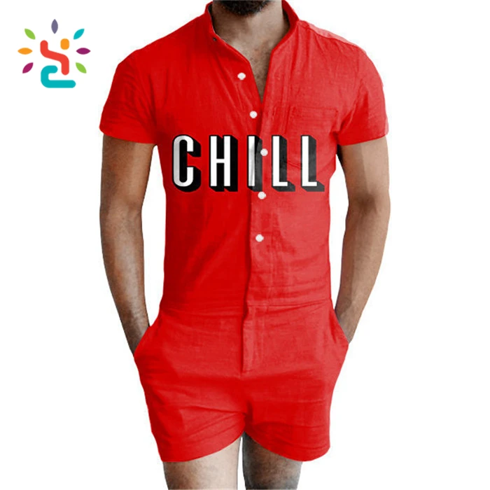 Custom Men Printing Romper Letter Printed Red Mens Rompers 100% Cotton