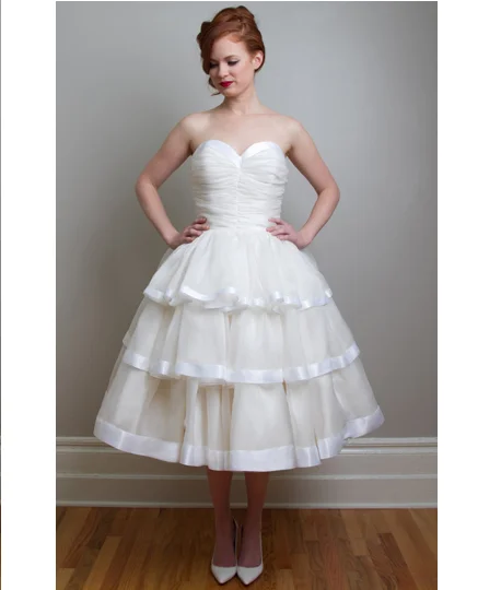 Straplez 1950 Inspired Vintage Wedding Dress Organza Skirt Drape