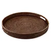 Wholesale natural handwoven round rattan serving tray/ Straw serving tray with handles