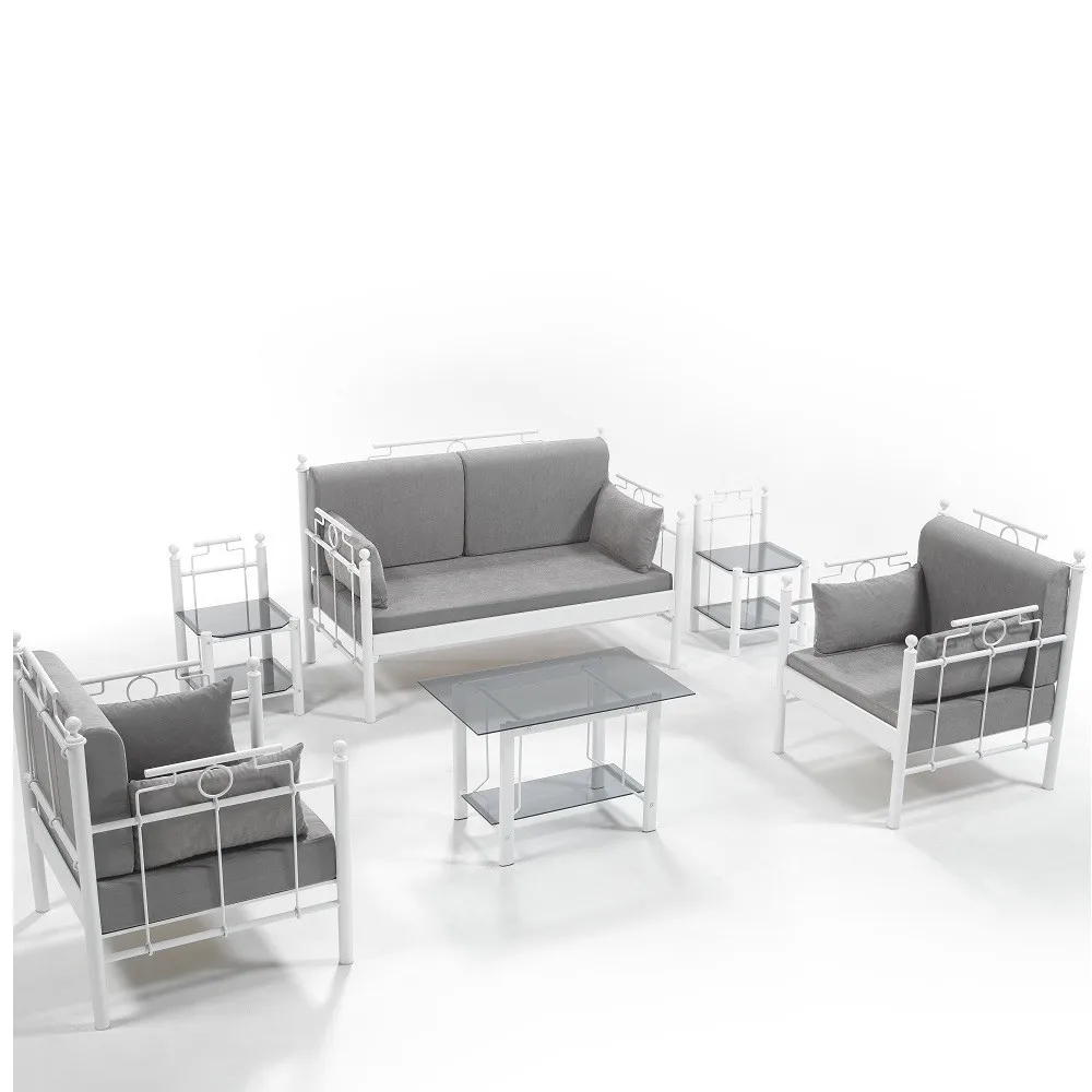 Cheapest Garden Furniture Set 4 Pieces Coffee Table White Metal
