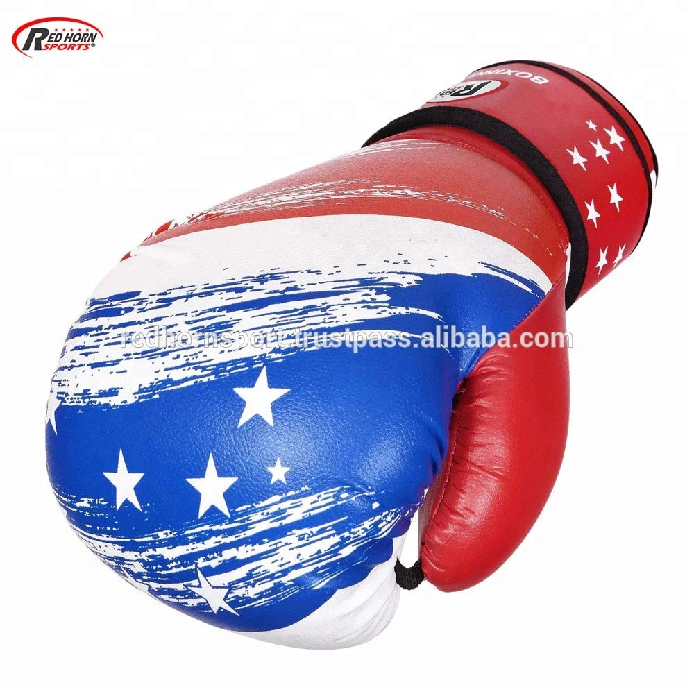 Rhs Uk Flag Customized Boxing Gloves With Gym Name And Logo. Red Horn