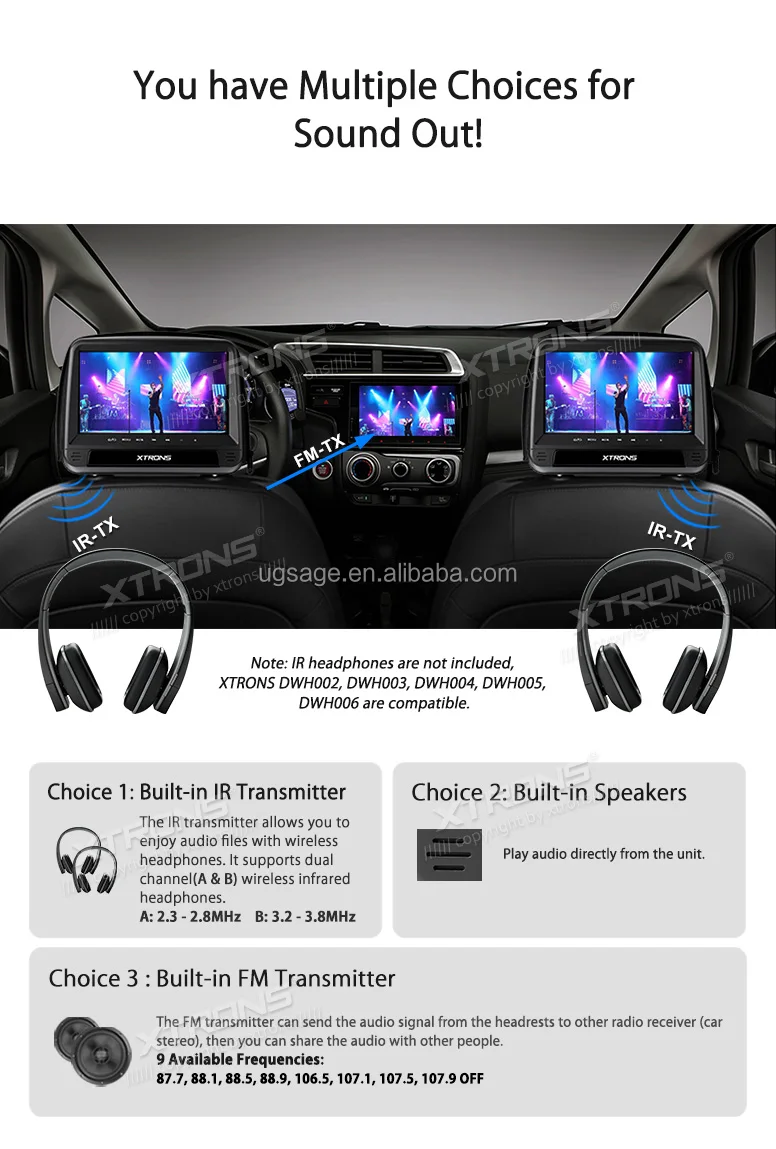 Xtrons 2x9 Inch Tft Screen In Car Headrest Dvd Player Lcd Monitor With