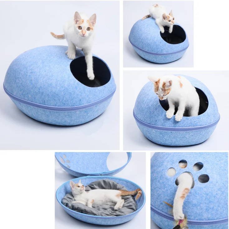 Nature Egg Shape Cozy Felted Cat Caves Pet House Cozy Cave Wool Felt