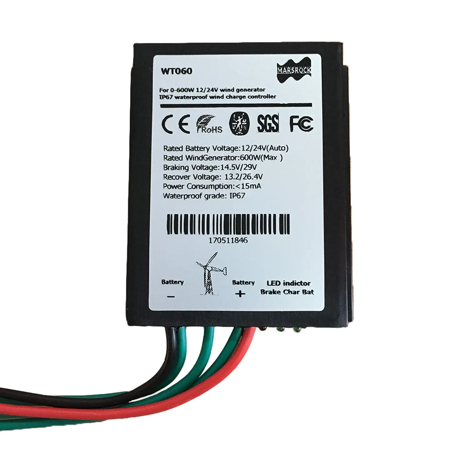 MarsRock 400Watt 500Watt 600Watt Wind Turbine Generator Controller IP67 Waterproof 12V/24V Automatic Controller AC to DC