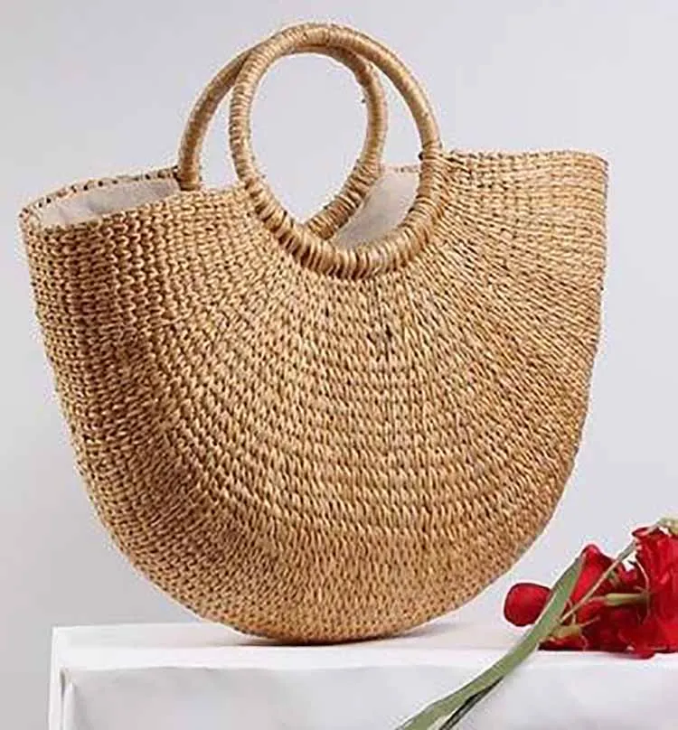 New Round Handle Straw Beach Bag Moroccan Straw Bag Hand Made Wholesale ...