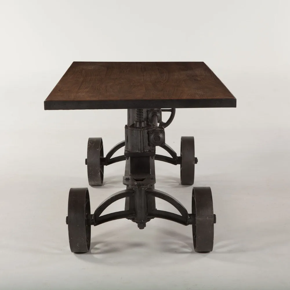 Industrial Height Adjustable Crank Table With Reclaimed Wood Top Buy