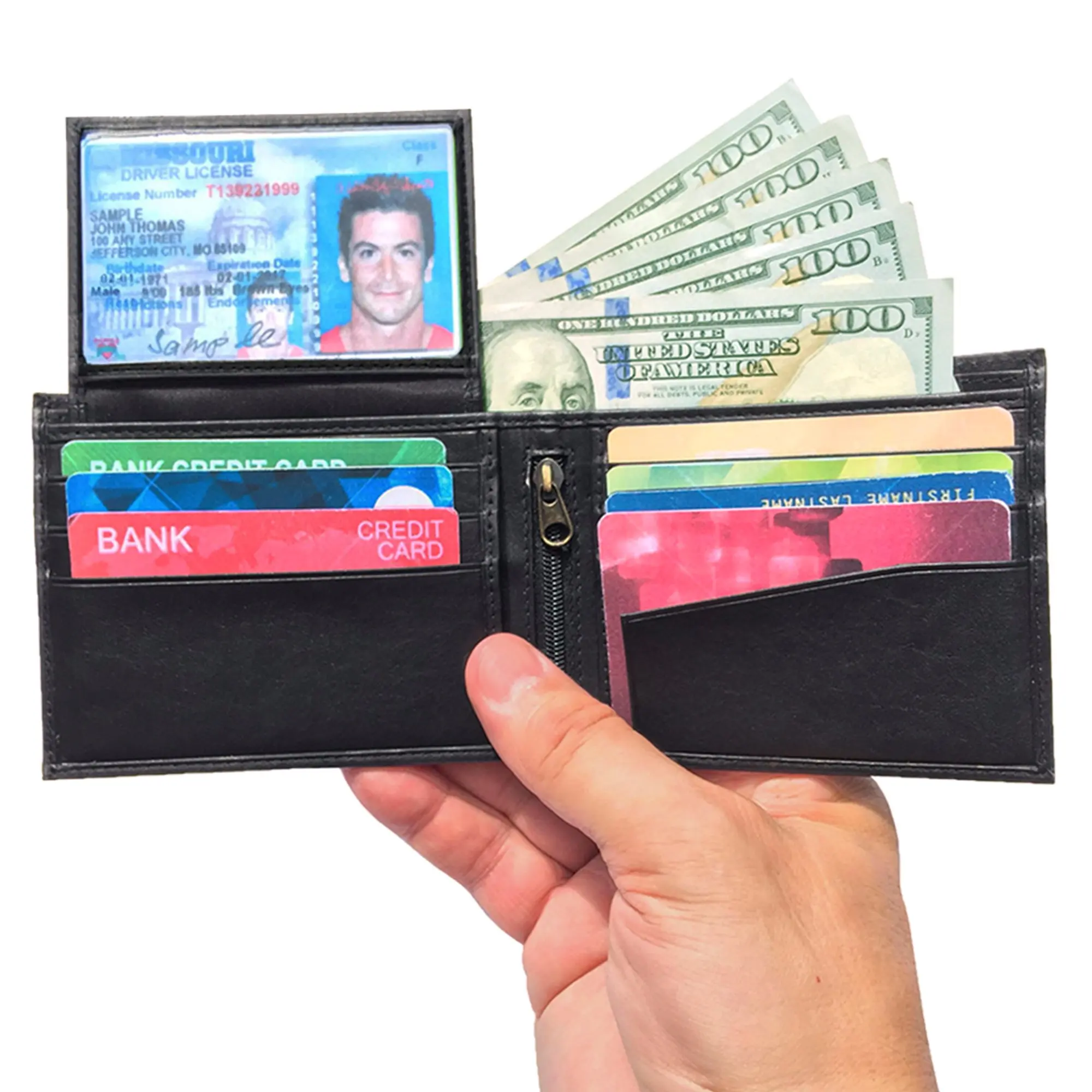 Run2Win Safety, RFID Blocking Wallet for Men, Slim Design, Genuine Leather, Great Credit Card Protection, Classic Black, Zippered Coin Pocket, Extra Capacity, Father’s Day Gift, Mans Bifold