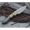 Damascus Knife Custom Hand Damascus Hunting Knife in Buffalo Horn Wood Bolster OAL 9 inches with Leather Sheath Raindrop Pattern