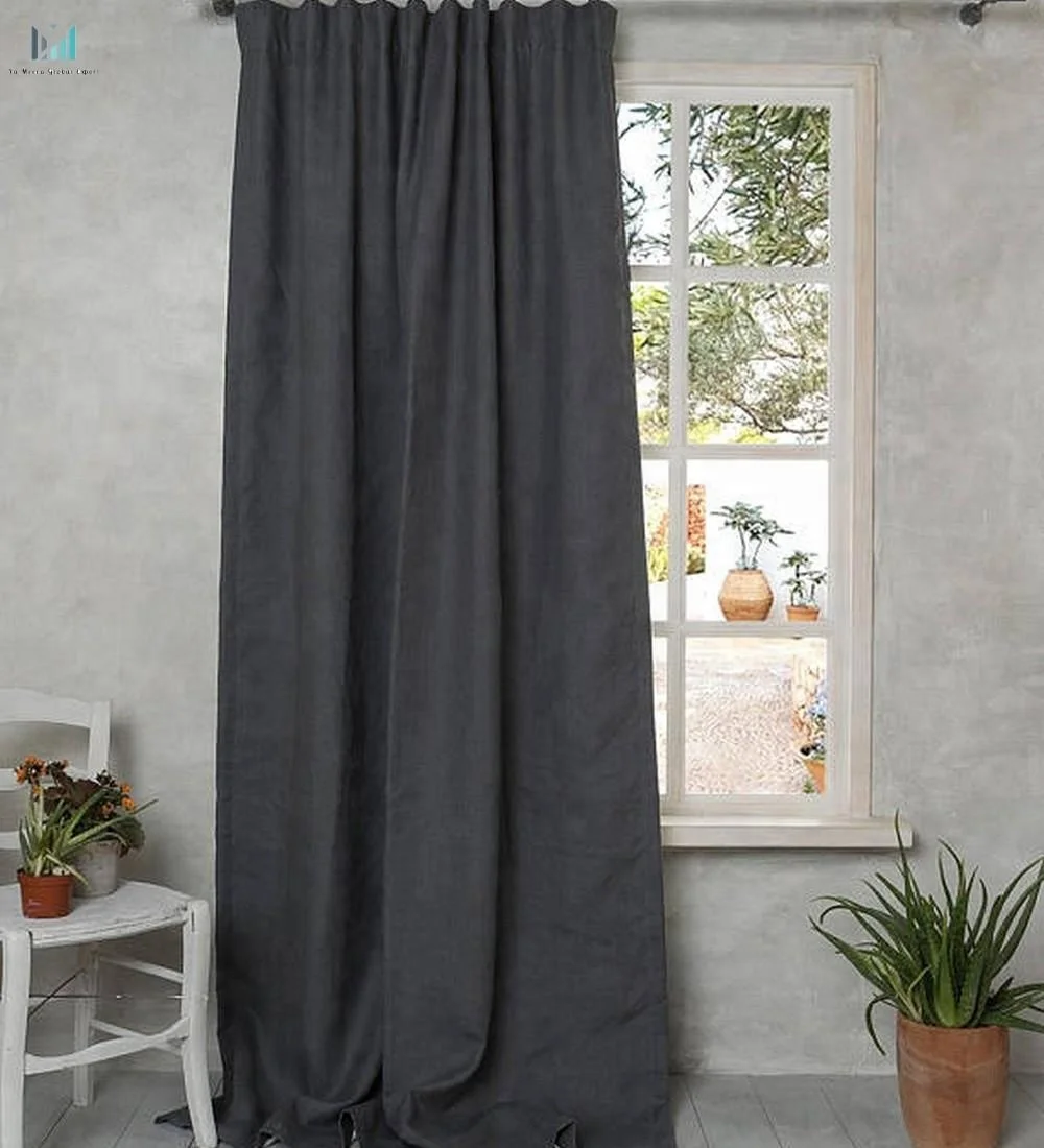 Custom Length Linen Panels Dark Grey Linen Drapes Lined Linen