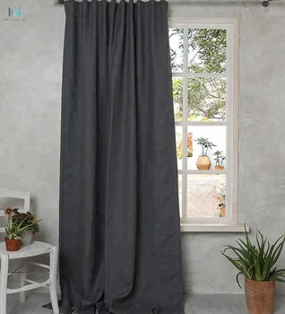 Custom Length Linen Panels Dark Grey Linen Drapes Lined Linen
