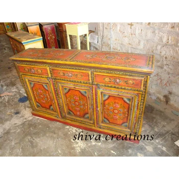traditional hand painted wooden sideboard cabinet- indian painted furniture  - buy traditional hand painted wooden sideboard cabinet- indian painted