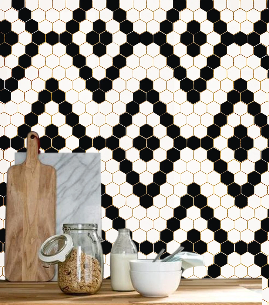 Black And White Creative Hexagon Mixed Porcelain Mosaic for Rooms